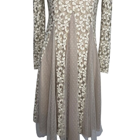 AReve Beige Floral Lace Tulle Dress‎ Edwardian Cottagecore Bohemian Whimsy Sz M - Picture 5 of 9